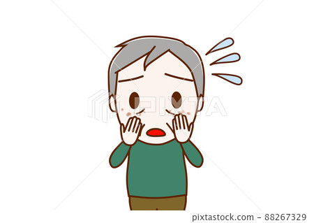 （上半身正面）一位老人發現整個臉頰上有污漬後不耐煩了 88267329