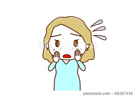 （上身正面）一位白人女性迫不及待地想在她的整個臉頰上找到一個污點 88267330