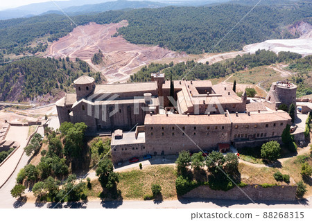 Aerial view of walled fortified castle of Cardona, Catalonia, Spain Aerial view of walled fortified castle of Cardona, Catalonia, Spain 88268315