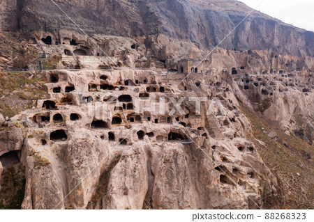 Caves of Vardzia monastery carved into rock, Georgia 88268323
