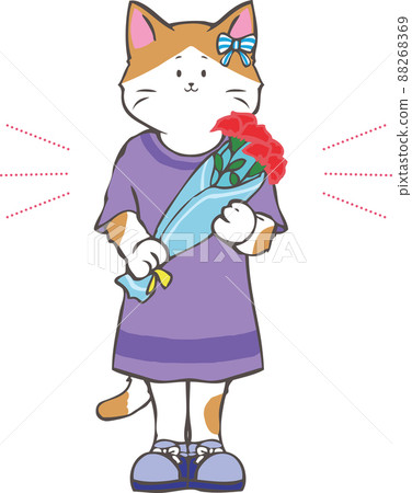 Girl kitten with a bouquet of carnations Girl kitten with a bouquet of carnations 88268369