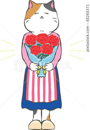 Mom cat with a bouquet of carnations Mom cat with a bouquet of carnations 88268371