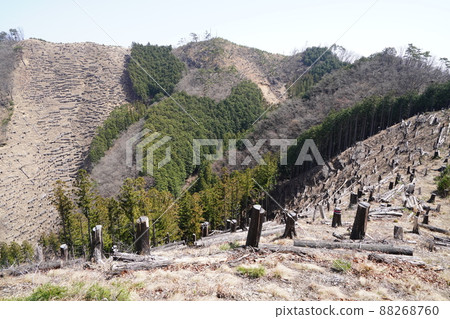 從桐生市菱町攀登千人岳登山路線。從黑川左岸的音澤能登附近，可以看到千人岳方向的山脊。 88268760