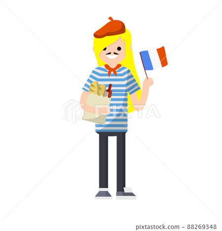 Cartoon flat illustration - young French girl Cartoon flat illustration - young French girl 88269348