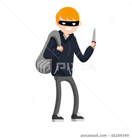 Man with knife extorting money. Man with knife extorting money. 88269349