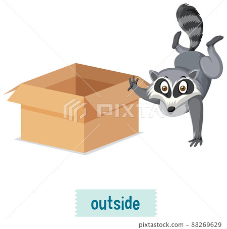 English prepositions, raccoons action outside the boxes English prepositions, raccoons action outside the boxes 88269629