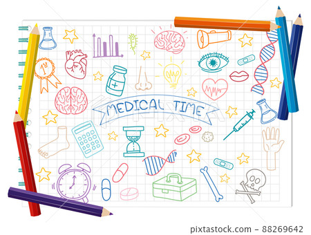 Hand drawn doodle icons on paper Hand drawn doodle icons on paper 88269642