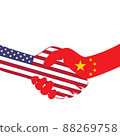 Handshake logo. Flags of USA and China. Economic cooperation. Partnership, frienship. Vector illustration. EPS10. 88269758