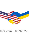 Handshake logo. Flags of USA and Ukraine. Support for Ukraine. Economic cooperation. Partnership, frienship. Vector illustration. EPS10. 88269759