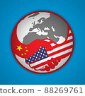 Handshake logo. Flags of USA and China. Economic cooperation. Partnership, frienship. Vector illustration. EPS10. 88269761