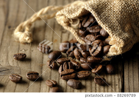 Coffee beans in hemp bag Coffee beans in hemp bag 88269789