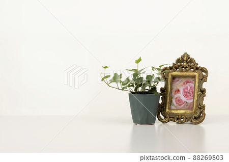 Interior image with small items placed on a white table Interior image with small items placed on a white table 88269803