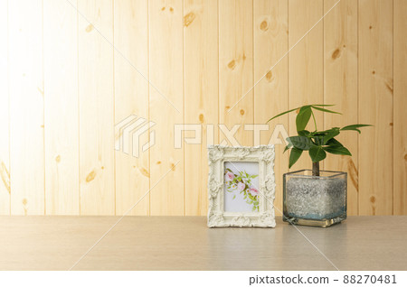 Interior image of table and wooden wall 88270481