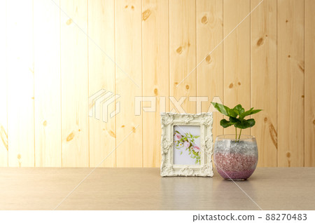 Interior image of table and wooden wall 88270483
