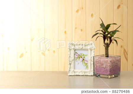 Interior image of table and wooden wall 88270486