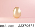 Easter golden glitter egg on pink background. Minimal easter concept. Happy Easter card with copy space for text. 3d render. 88270678