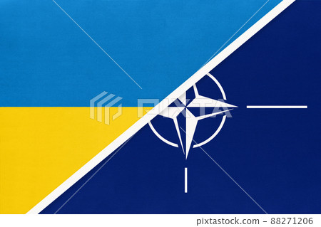 Ukraine and NATO symbol of country. Ukrainian national flags Ukraine and NATO symbol of country. Ukrainian national flags 88271206
