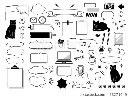 Frame set of cat and speech bubble Telework PC stationery speech bubble cat work Frame set of cat and speech bubble Telework PC stationery speech bubble cat work 88271649