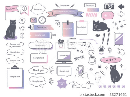 Frame set of cat and speech bubble Telework PC... - Stock Illustration ...