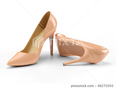 Women's beige shoes isolated on a white background. 3D rendering illustration. 88272050