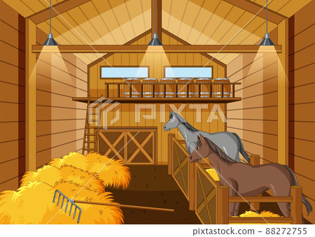 Scene with horse inside the barn 88272755
