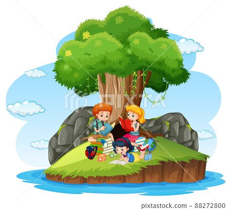 Children reading books in island Children reading books in island 88272800