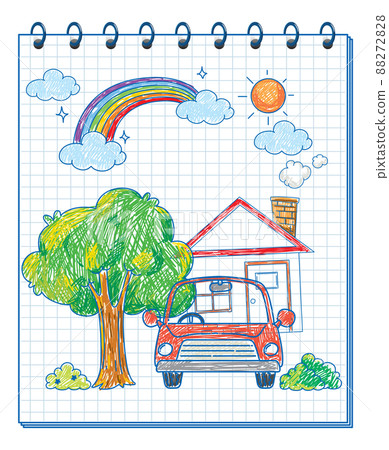 A notebook with a doodle sketch design with colour at the cover page A notebook with a doodle sketch design with colour at the cover page 88272828