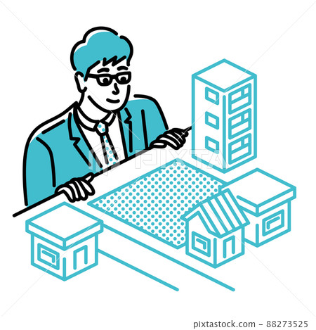 Business person looking at a vacant lot in a residential area 88273525