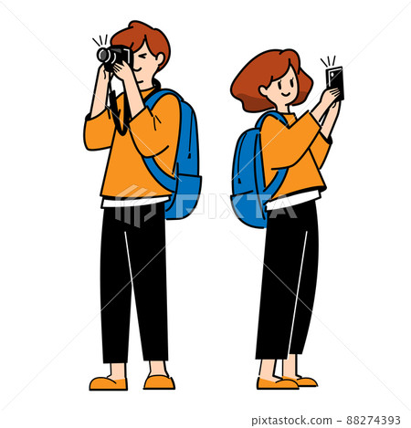 Illustration of a young man holding a camera Illustration of a young man holding a camera 88274393