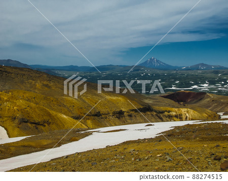 View to Viluchinsky volcano from caldera Mutnovsky, Kamchatka peninsula Russia 88274515
