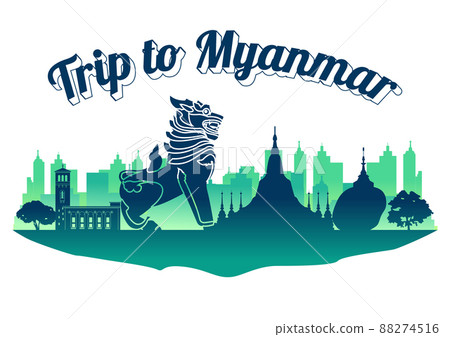 myanmar top famous landmarks silhouette style,travel and tourism myanmar top famous landmarks silhouette style,travel and tourism 88274516