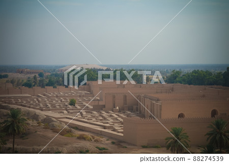 Panorama of partially restored Babylon ruins, Hillah, Iraq 88274539