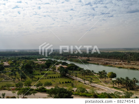 View Euphrates river from former Hussein palace, Hillah, Babyl Iraq 88274541