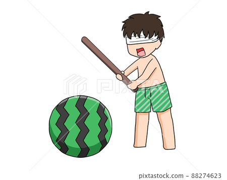 一個男孩劈西瓜的插圖（無背景） 88274623