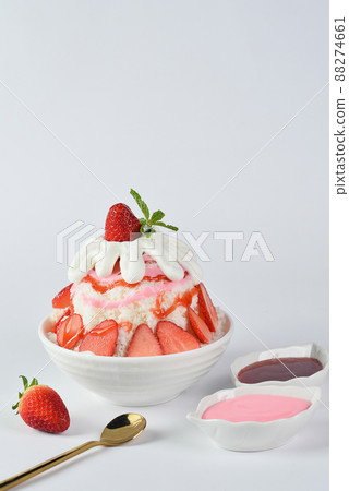 Korean dessert "Bing Su" with Strawberry on Isolated white background Korean dessert "Bing Su" with Strawberry on Isolated white background 88274661