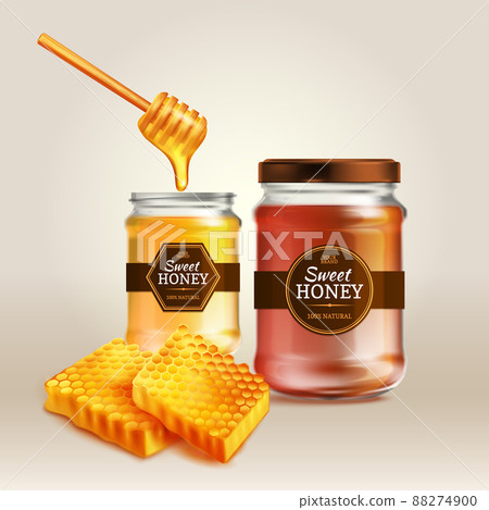 Glass Jar Honey Realistic Background 88274900