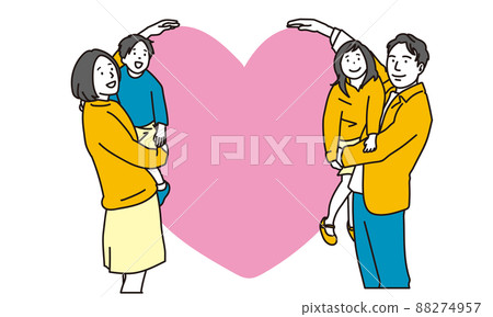Asian family surrounding the heart 88274957