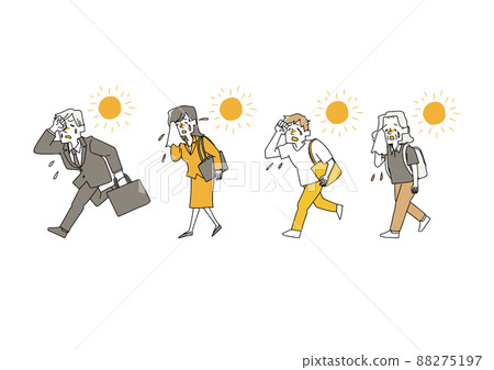 一組在炎熱的天氣里外出的人,一個滑稽的手寫人,一個矢量,一個線條圖和一個顏色 一組在炎熱的天氣里外出的人,一個滑稽的手寫人,一個矢量,一個線條圖和一個顏色 88275197