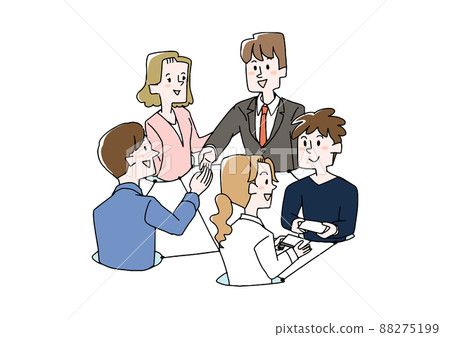 Businessmen making connections, comical handwritten people, vector, line art and color 88275199