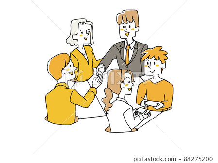 Businessmen making connections, comical handwritten people, vector, line art and color 88275200