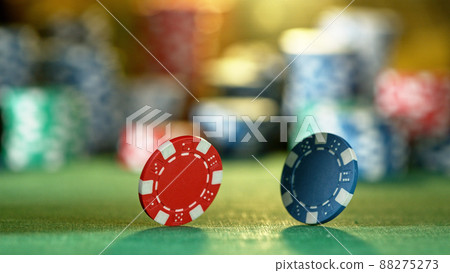 Rotation of poker chips on the table, macxro shot 88275273