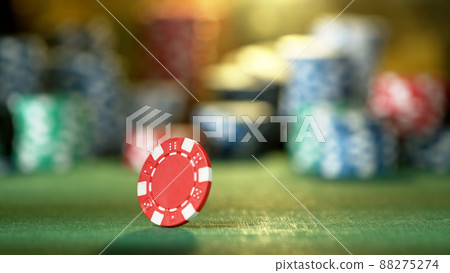 Rotation of poker chip on the table, macxro shot 88275274