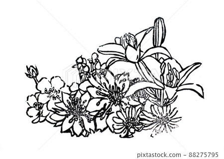 一束橡皮戳的線條畫 88275795