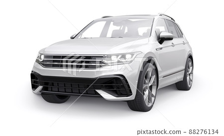 Compact white sports city SUV for exciting driving, for work and family on a white isolated background. 3d rendering. Compact white sports city SUV for exciting driving, for work and family on a white isolated background. 3d rendering. 88276134