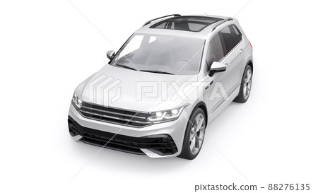 Compact white sports city SUV for exciting driving, for work and family on a white isolated background. 3d rendering. Compact white sports city SUV for exciting driving, for work and family on a white isolated background. 3d rendering. 88276135