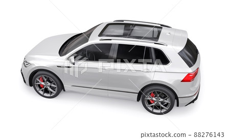 Compact white sports city SUV for exciting driving, for work and family on a white isolated background. 3d rendering. Compact white sports city SUV for exciting driving, for work and family on a white isolated background. 3d rendering. 88276143