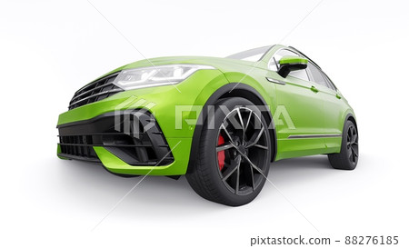 Compact green sports city SUV for exciting driving, for work and family on a white isolated background. 3d rendering. 88276185