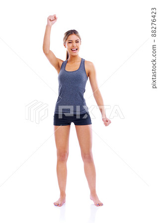 Fitness is mine. Studio portrait of an attractive woman wearing sports clothing looking enthusiastically happy. 88276423