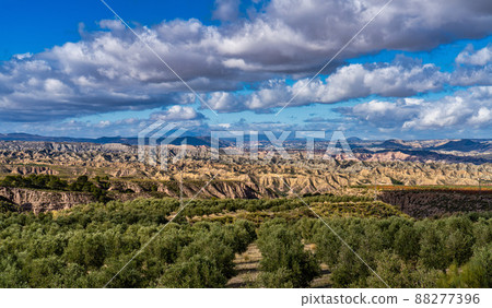 Landscape near Bacor Olivar at Embalse de Negratin reservoir lake in Spain Landscape near Bacor Olivar at Embalse de Negratin reservoir lake in Spain 88277396