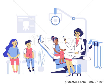 Medicine dental concept. Dentist and kids in dentistry office. Medicine dental concept. Dentist and kids in dentistry office. 88277485